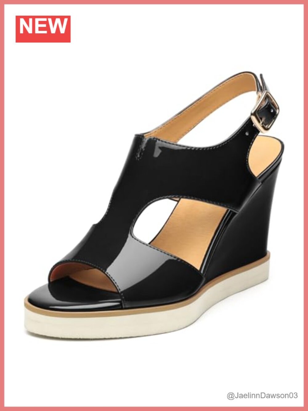 Women's Slingback Open Toe Wedge Heels, Patent Faux Leather Slip On Party